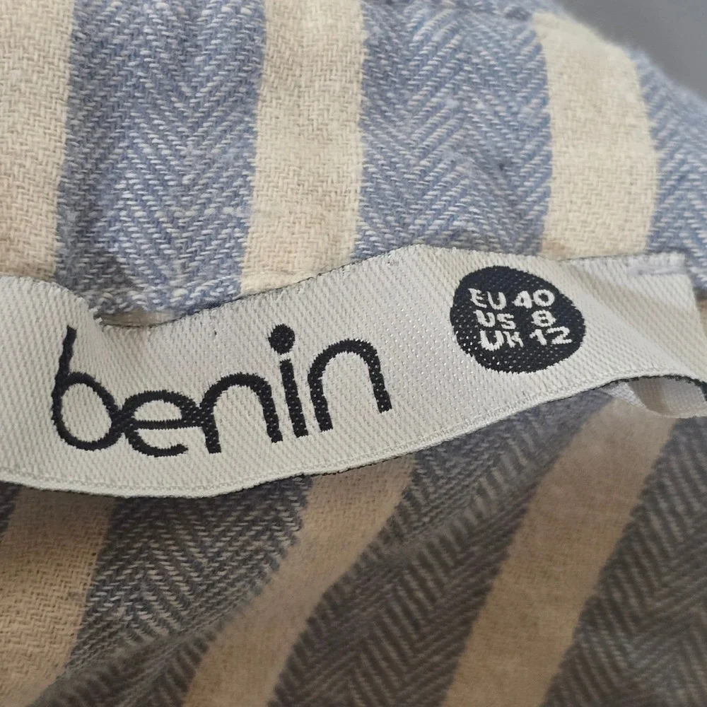Benin Derin‎ Mavi Shirt Dress Women 8 Blue White Striped Cotton Coastal Maxi